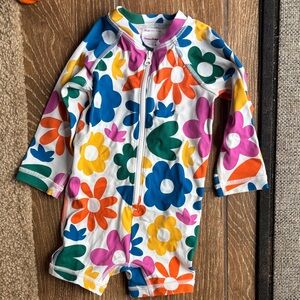 Hanna Andersson White One-Piece with Multicolor Floral Print